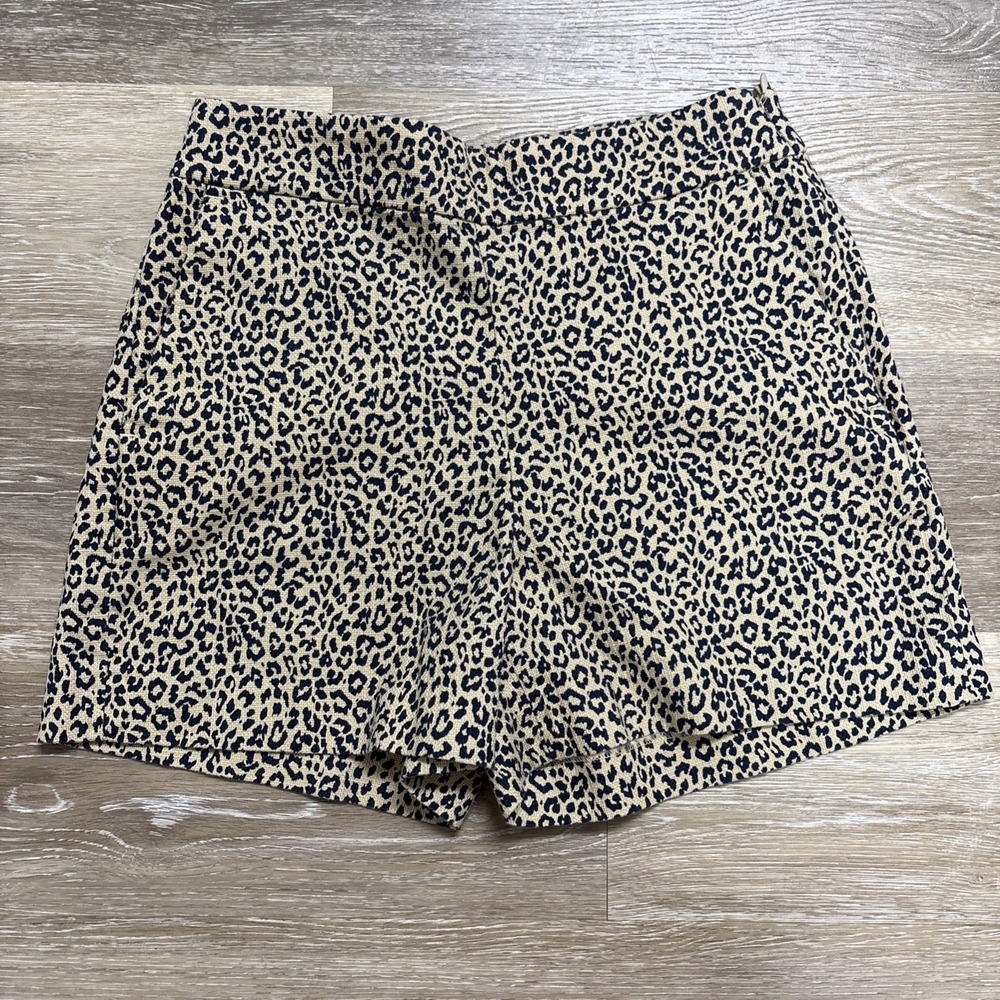 J. Crew Shorts Leopard Cheetah Print Women's Size 0 100% Cotton Zip Side Pockets